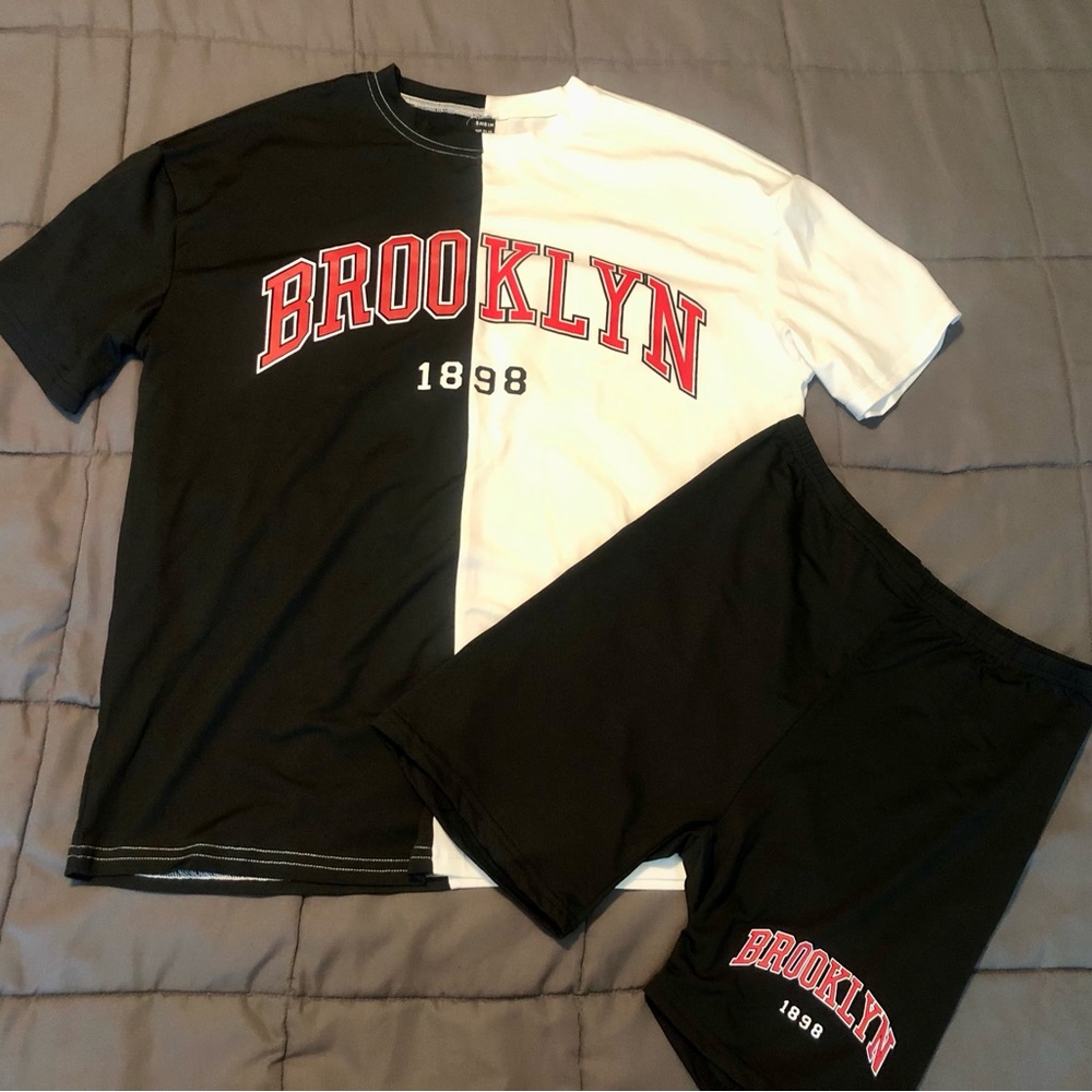 🔴⚫️ Brooklyn matching 2 piece set, t-shirt and biker shorts